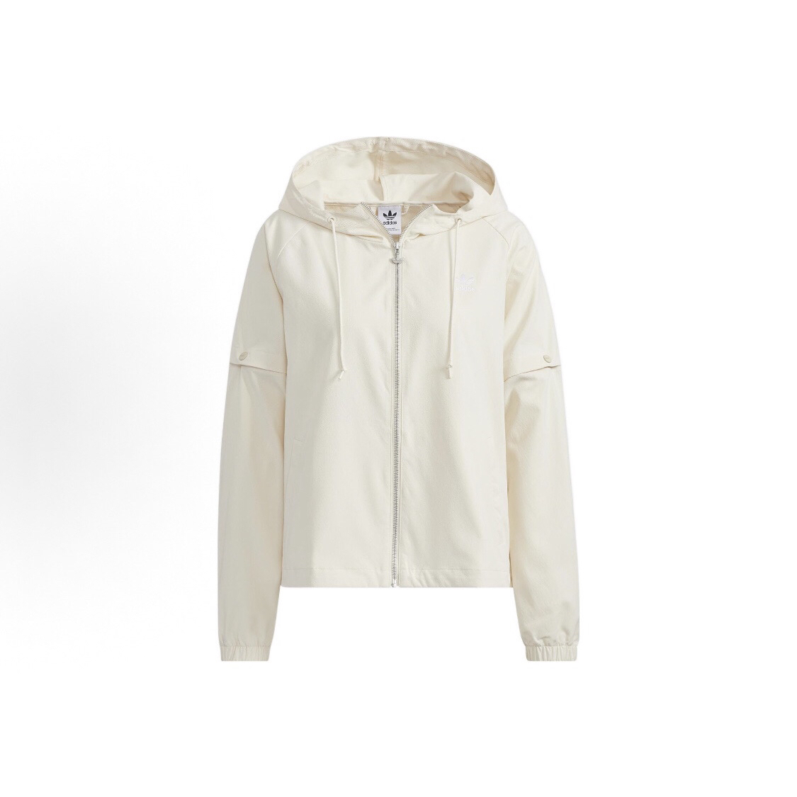 adidas originals 三叶草 纯色可拆卸连帽风衣 女款 白色HH9452