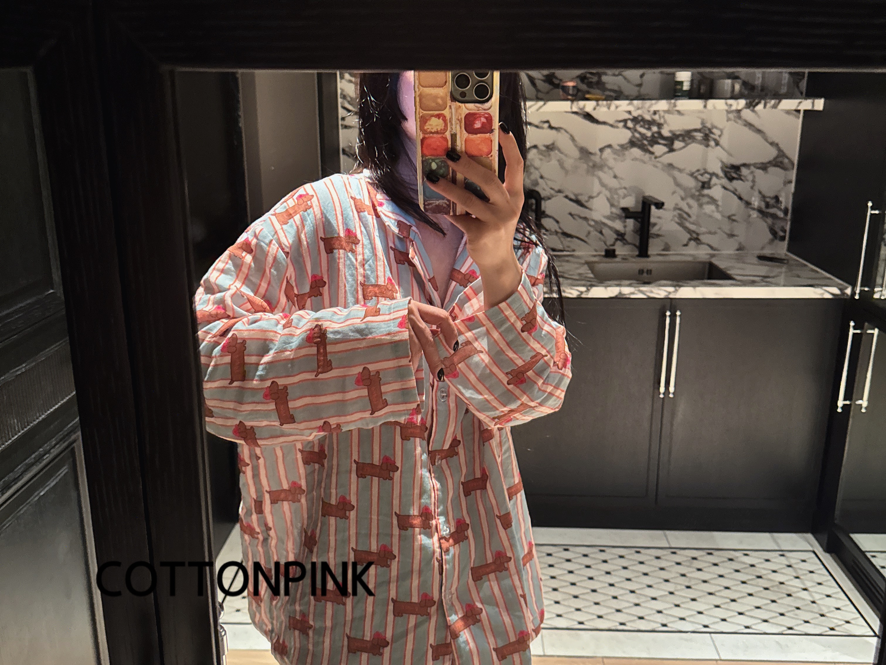 COTTONPINK女装设计师款腊肠狗长袖上衣+长裤睡衣两件套