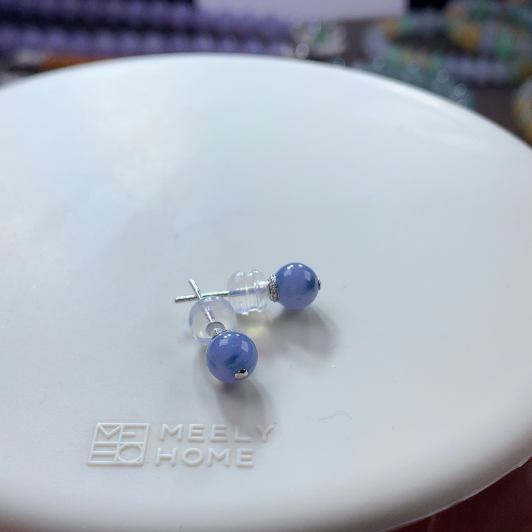 翡翠手链未镶嵌妖紫蓝莓单珠耳钉
