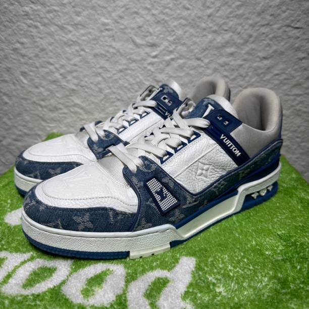 95新 LouisVuitton/路易威登 43.5码 Trainer 白蓝牛仔 板鞋 