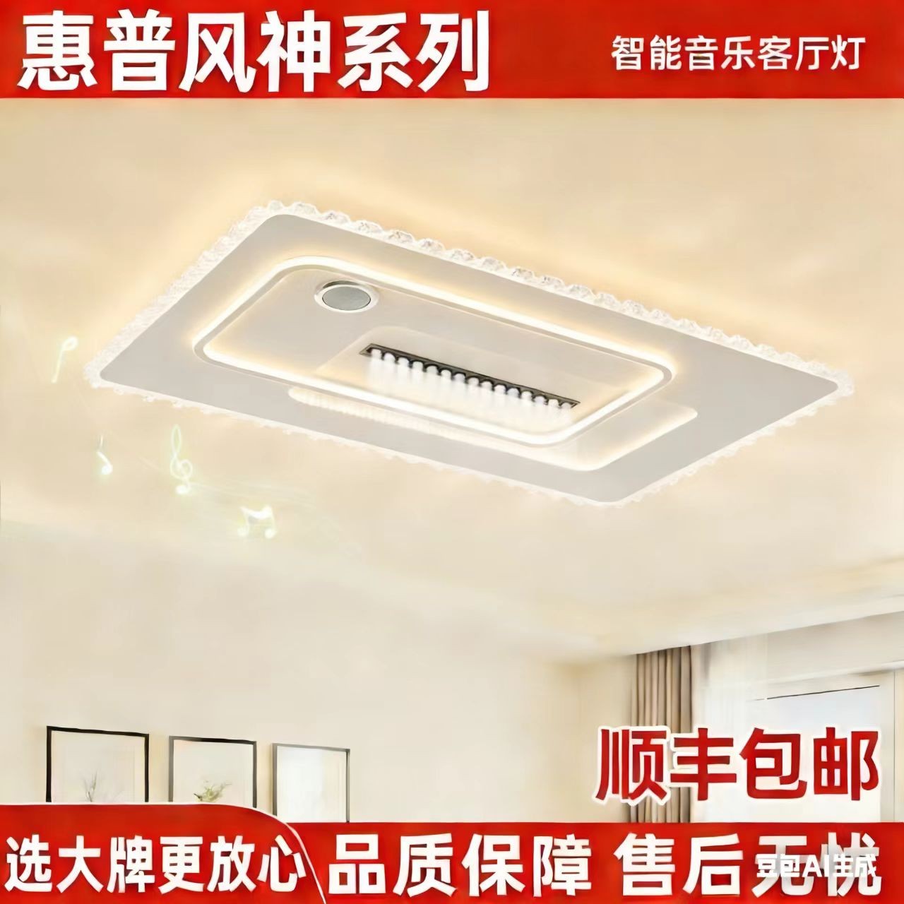 惠普风神轻奢客厅水晶吸顶灯新款奶油风超薄主灯现代简约中山灯具