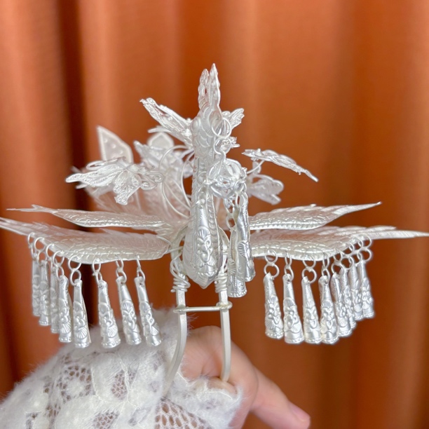 足银银制品 【凤鸣朝阳】银琢银饰 足银990重工手工发簪中凤凰簪子