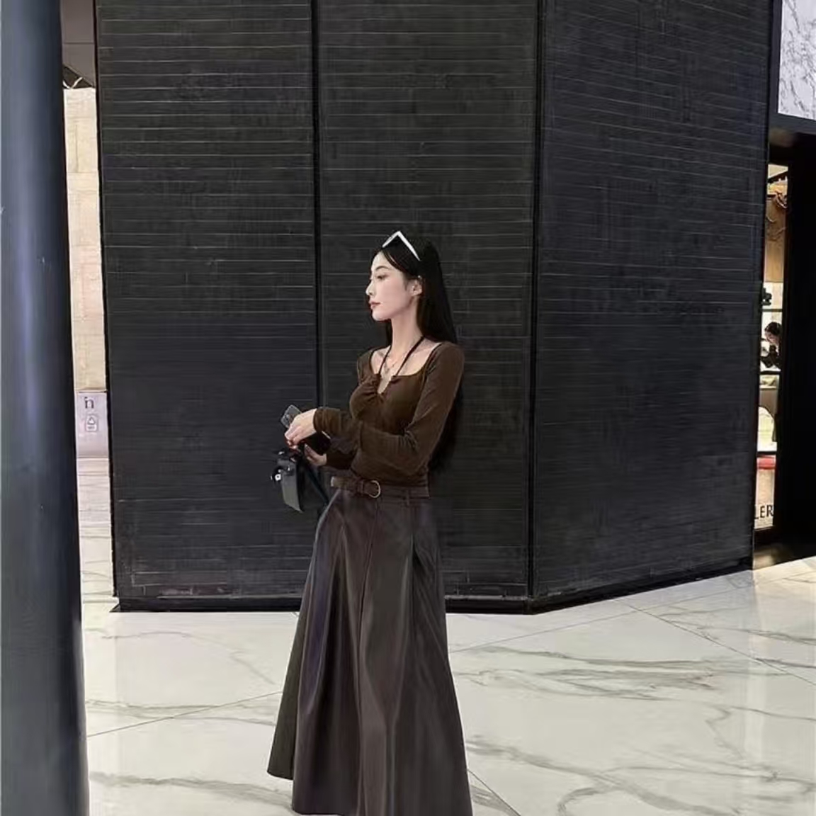 2025秋季新款挂脖长袖打底衫t恤修身设计感小众上衣1391