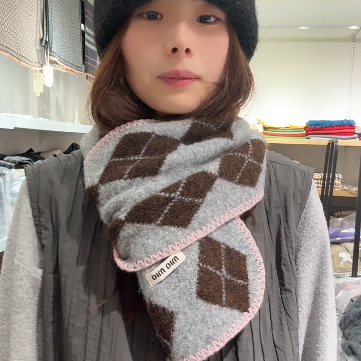 棉涤纯棉灰色格子围巾