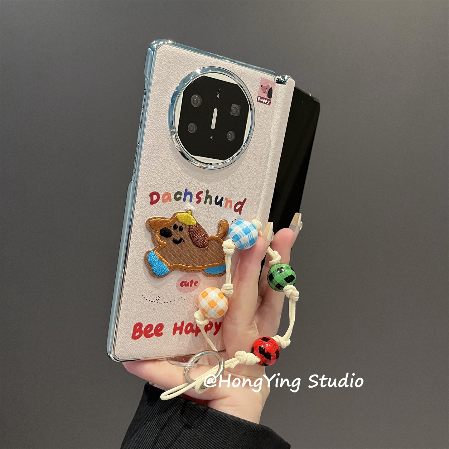 可爱卡通刺绣腊肠狗适用华为MateX6典藏版手机壳新款折叠屏皮质X6