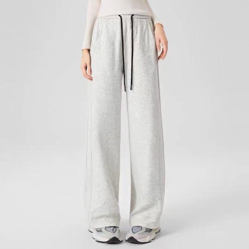 QM 米灰色休闲加绒加厚直筒裤女冬