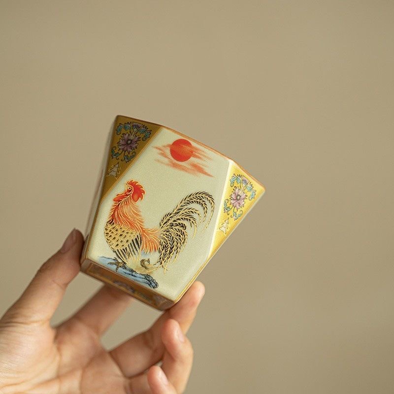 岑汝珐琅八方茶杯经典开片养壶佳品个性化设计