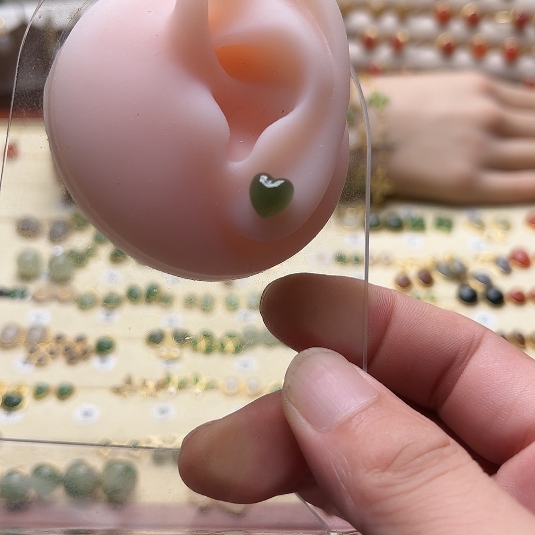 和田玉银S925镶嵌耳饰