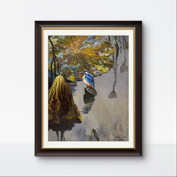 翠鸟纯手绘油画（林妍画家）法式北欧餐厅卧室床头装饰画71×58cm