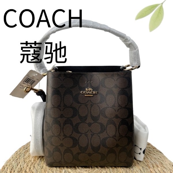 99新 COACH/蔻驰 乌木老花town21水桶手提单肩G25127759底长21X22