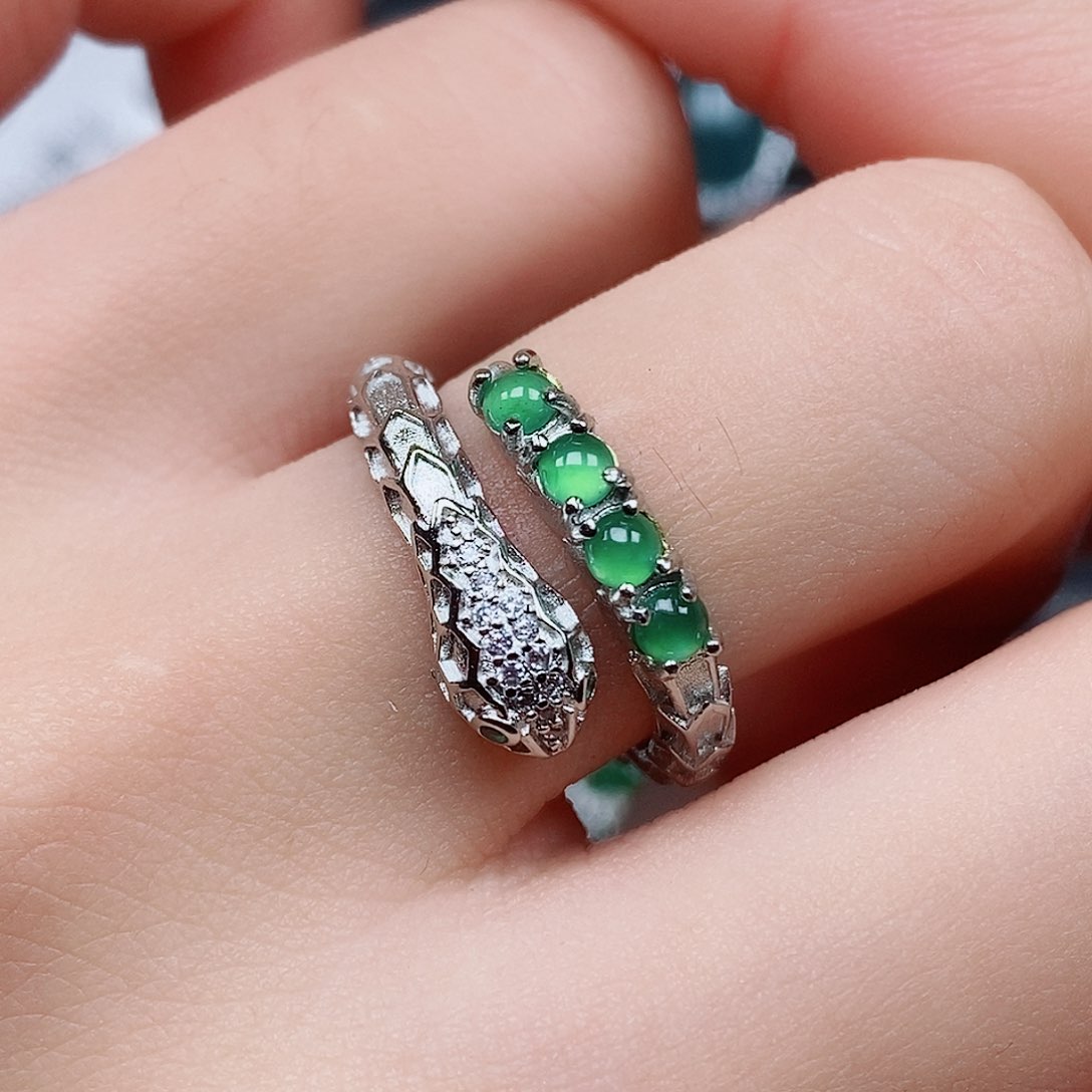 翡翠手链银S925镶嵌戒指