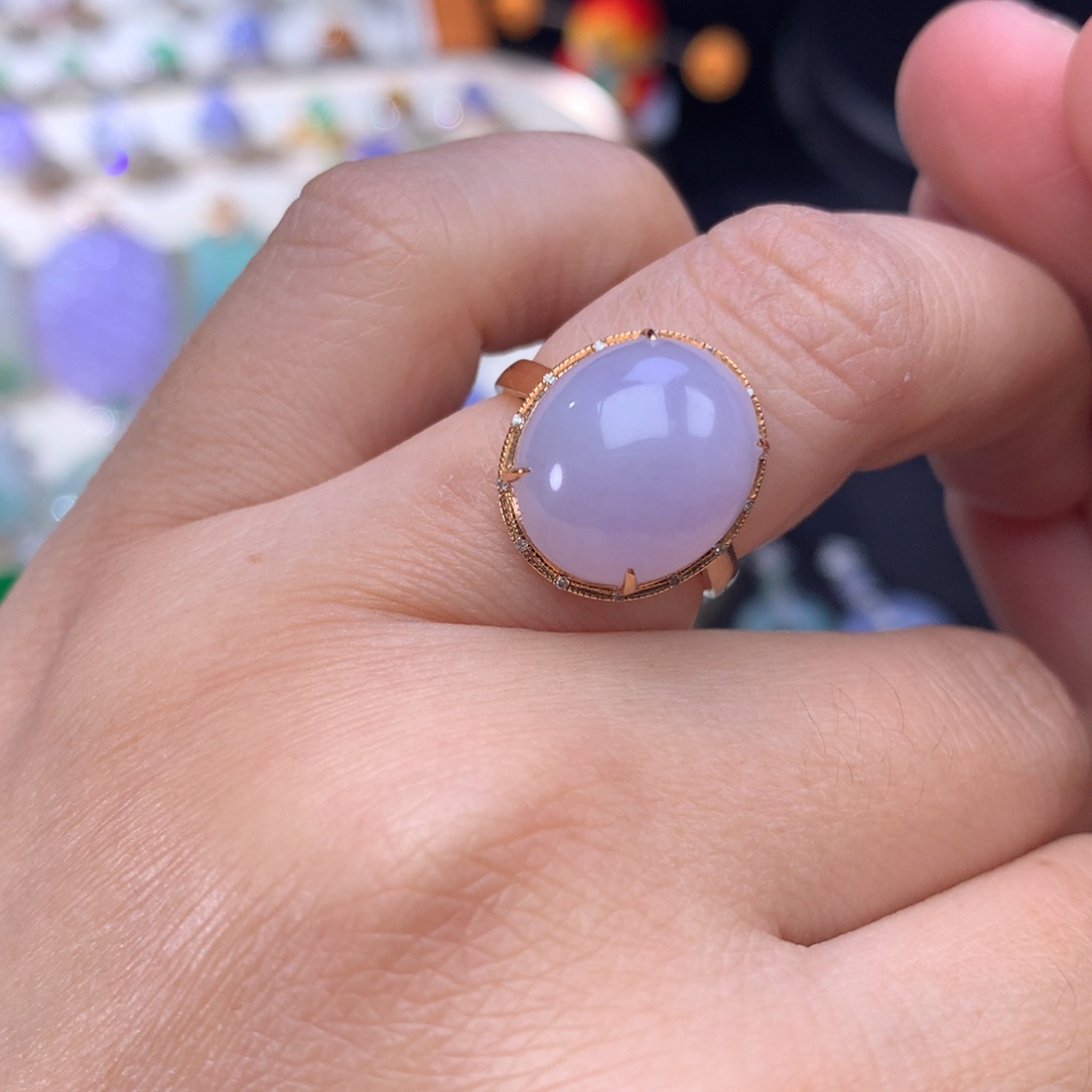 翡翠戒指18K金镶嵌蛋面戒指