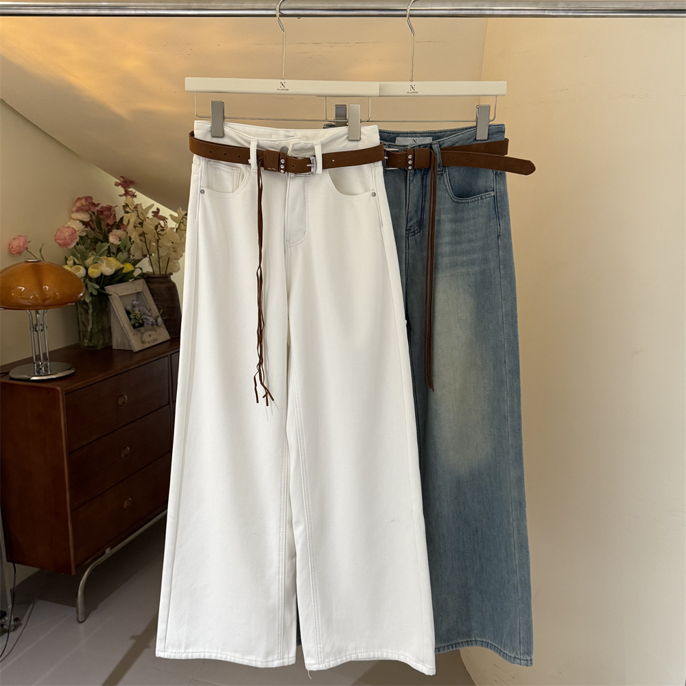 NN LIMITED≥9963 流苏腰带系扣加绒牛仔直筒裤