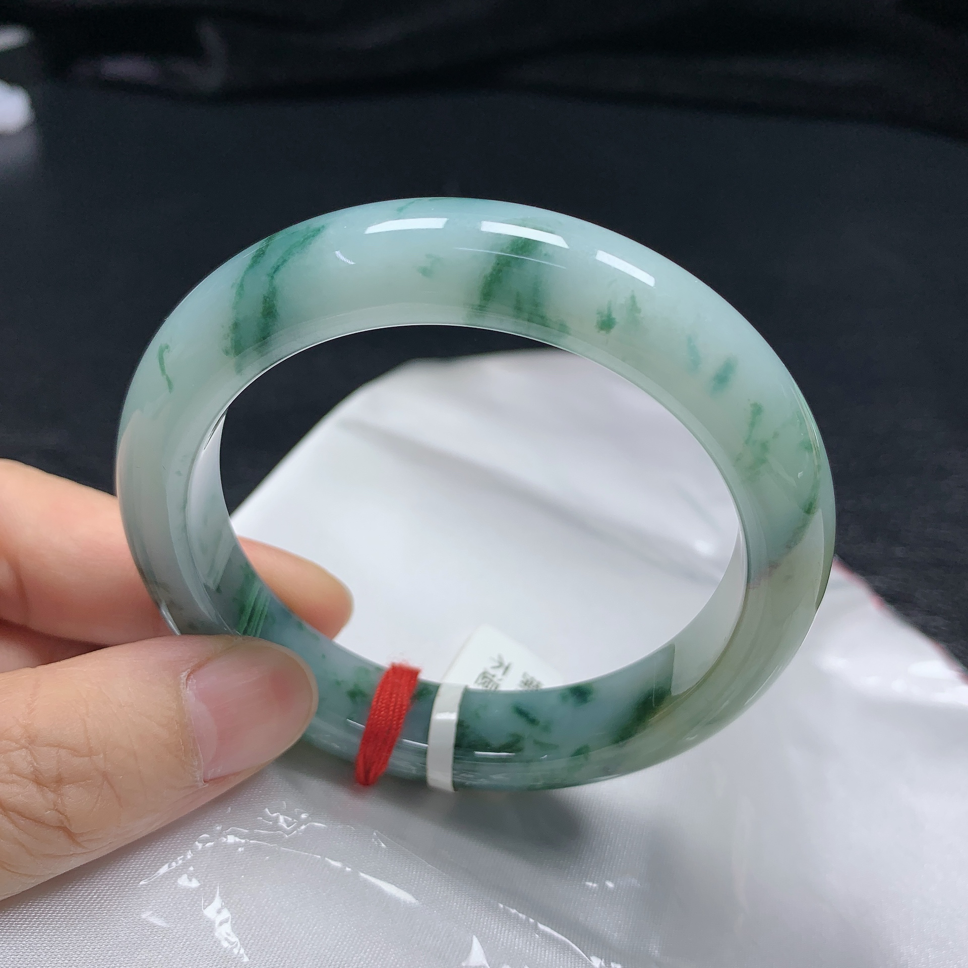 58正圈飘花缅甸天然翡翠A货手镯少女款时尚百搭平安玉镯有纹