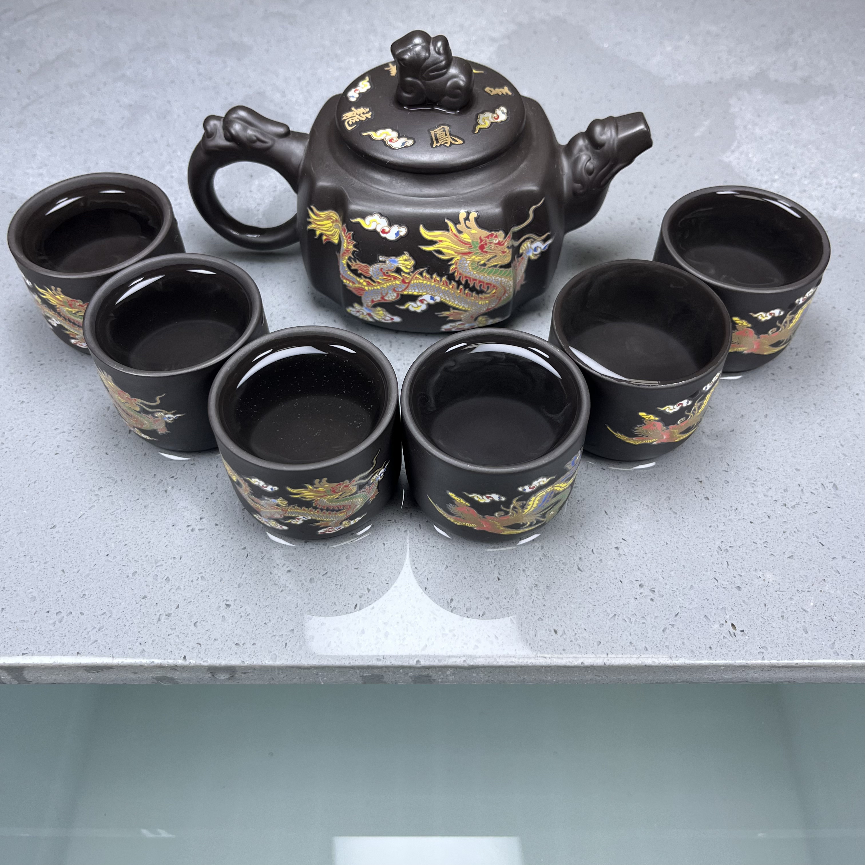 龙凤四方凤鸣壶一壶六杯（扳指变色主人杯）茶具套装