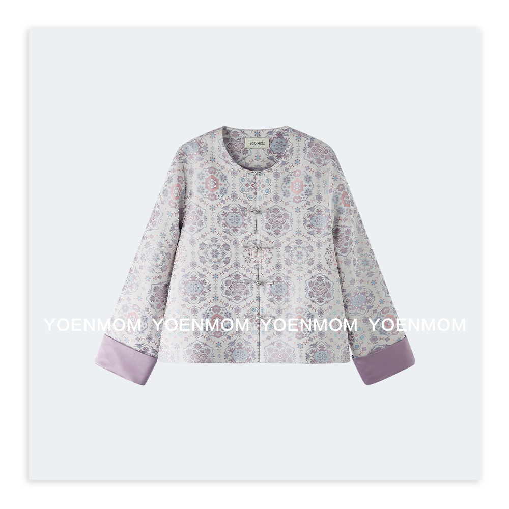 YOENMOM·粉紫宝相·陆美英100桑蚕丝四重纬宋锦足银扣温婉国风外套