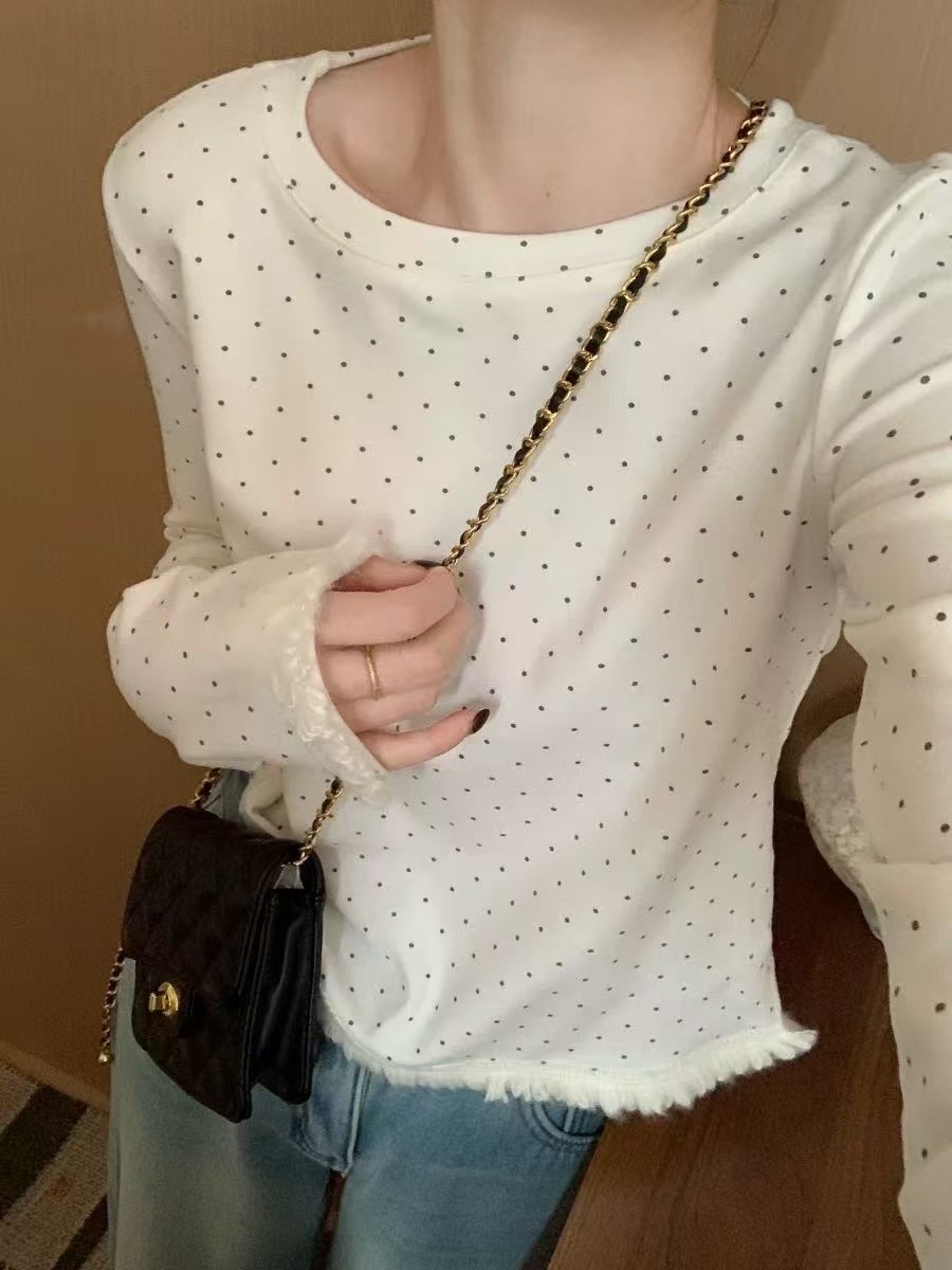 韩国正版2025冬新款叠穿单穿时髦精加绒打底衫T恤女（073-L）