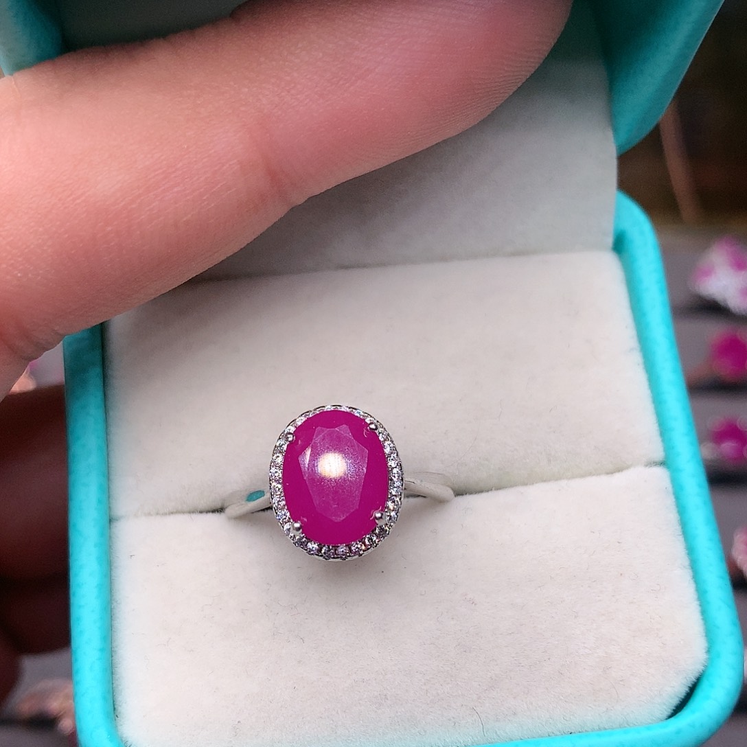 红宝石戒指银S925镶嵌