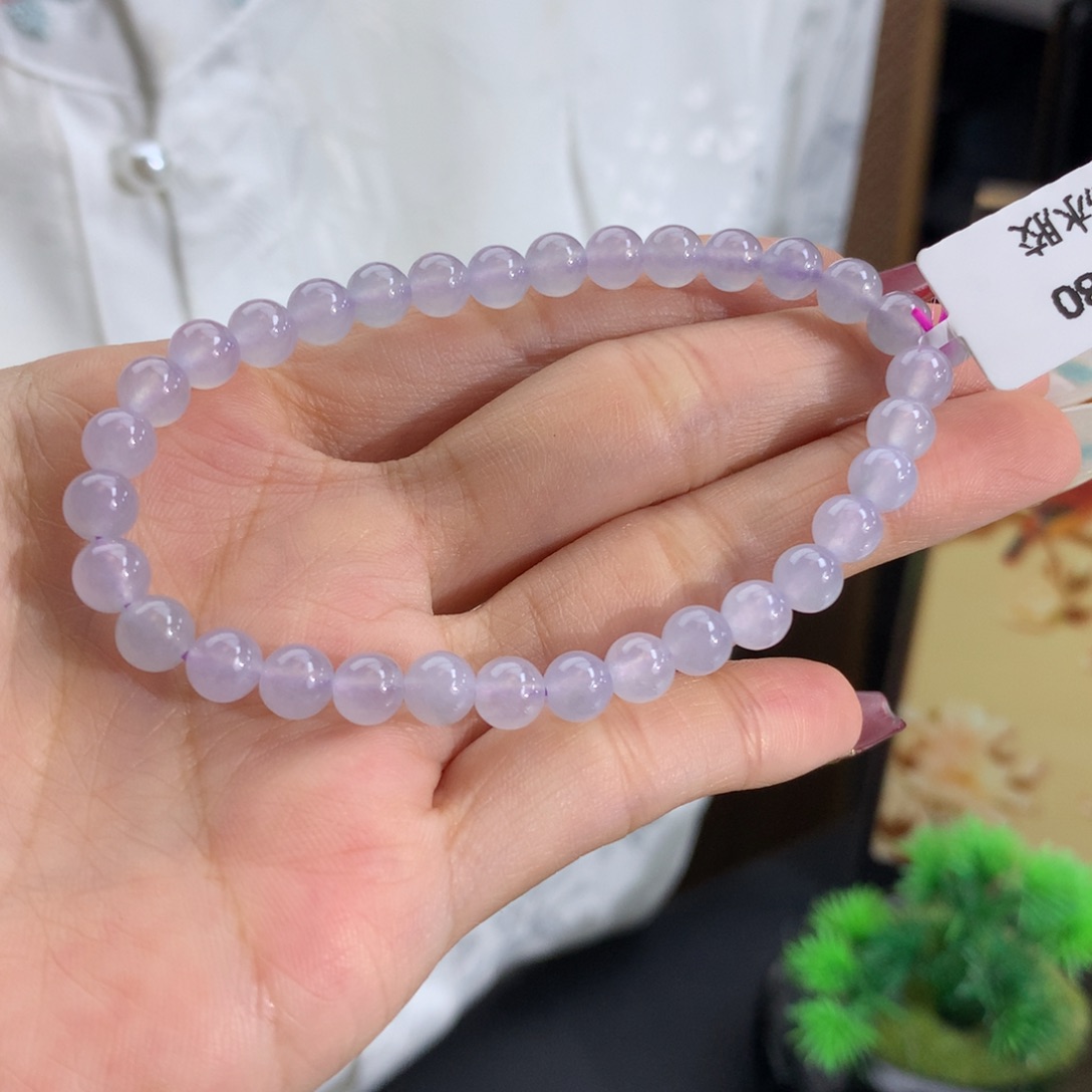 未镶嵌手串翡翠卡5.8冰胶淡淡白透紫手串