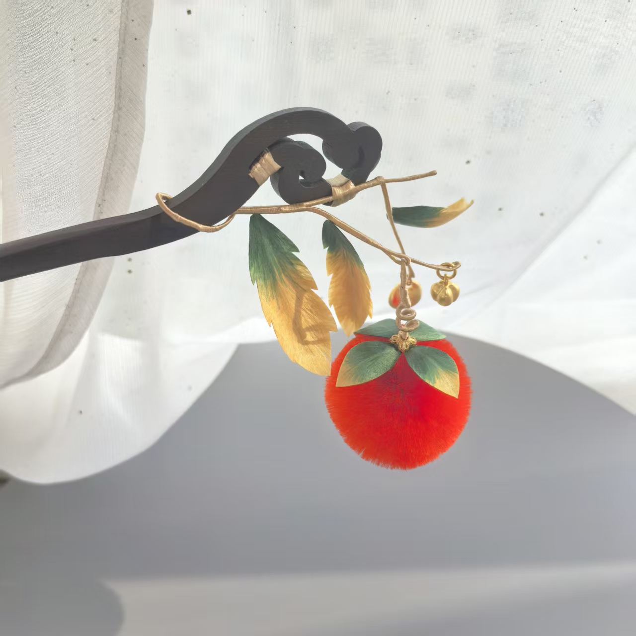 绒花柿柿如意木簪挽发古风汉服发饰