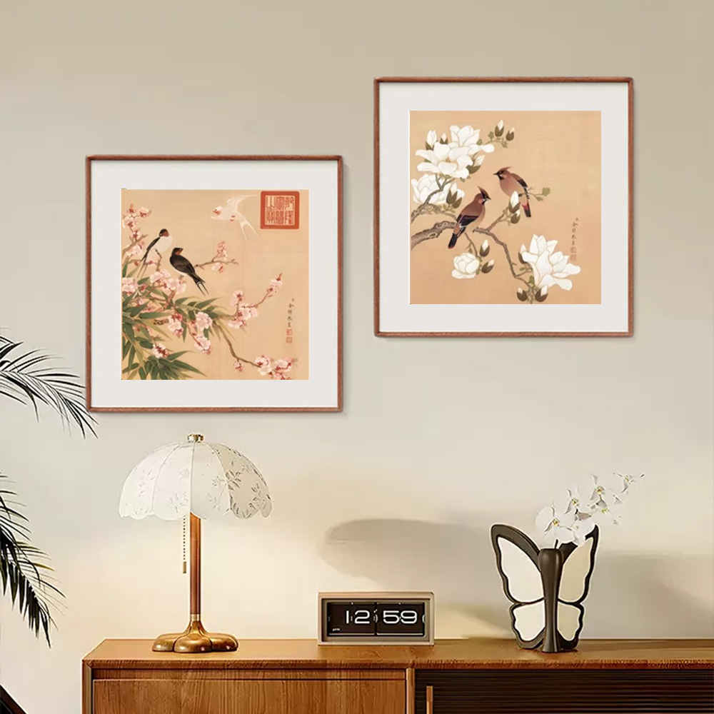 【玉兰双鹊喜上眉梢】客厅 书房 卧室 办公室 斗方复刻装饰画新中式