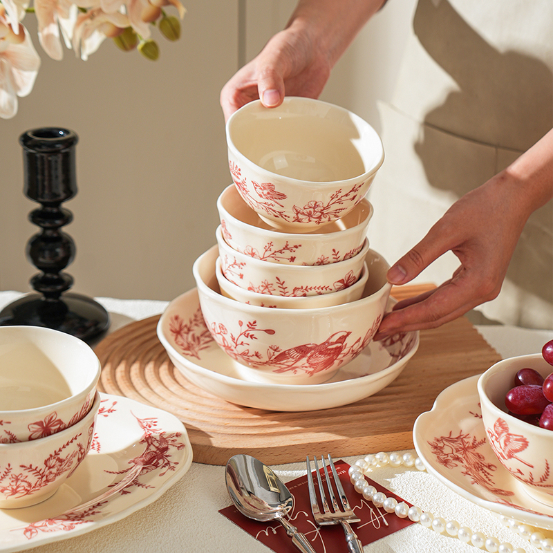 舍里法式复古碗碟餐具2026新款陶瓷米饭碗家用高颜值餐具菜盘深盘