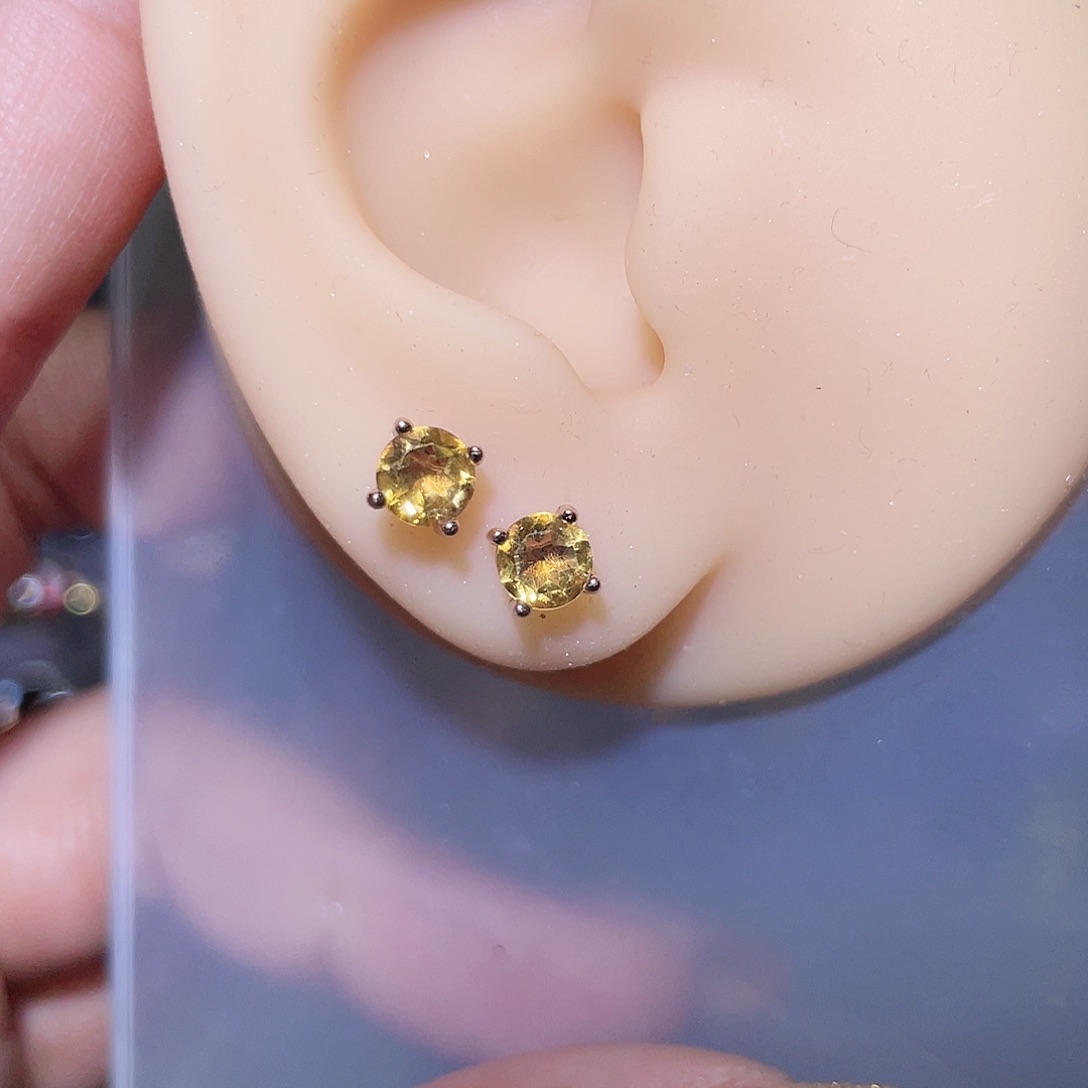 黄晶耳饰银S925镶嵌3467