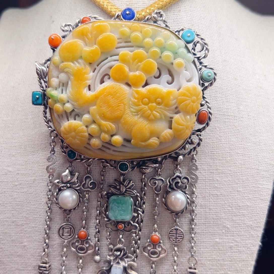 翡翠银S925镶嵌颈饰国风