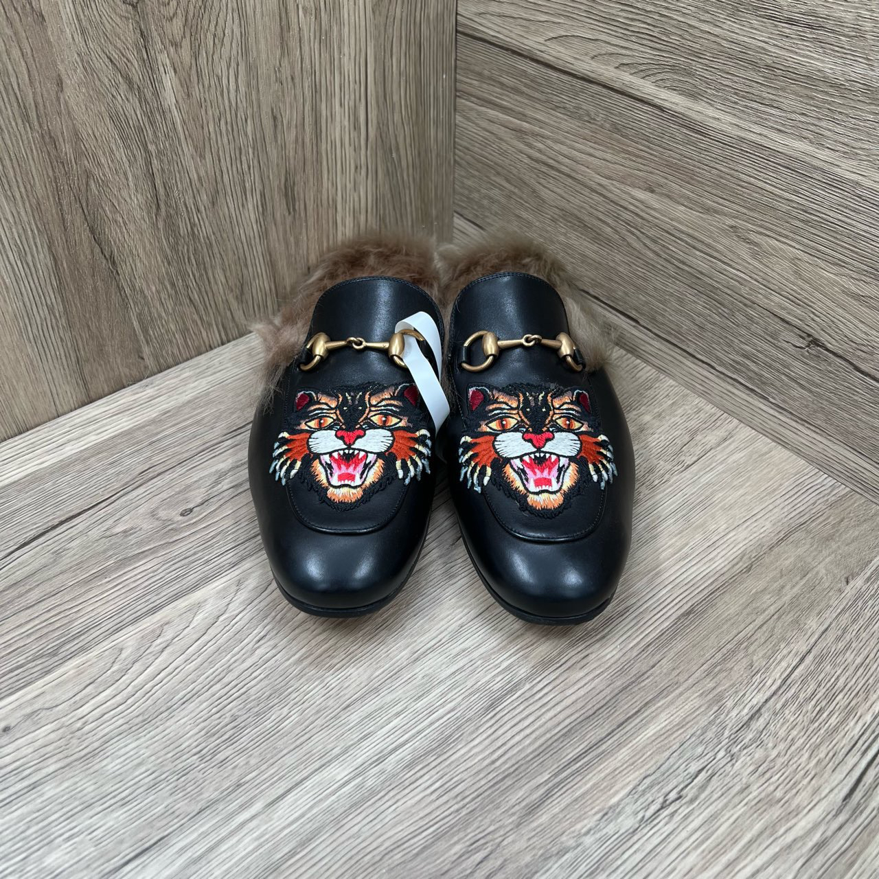 Gucci 古驰 黑色猫头刺绣毛绒穆勒半拖 41码/98新/无配件