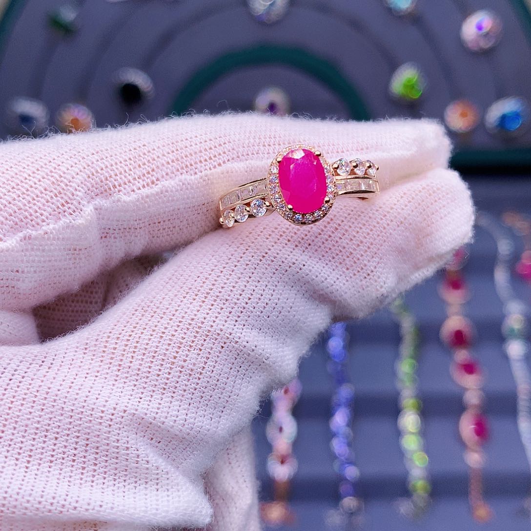 红宝石戒指银S925镶嵌