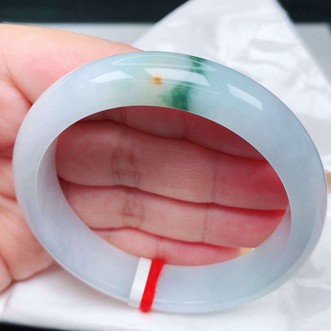 未镶嵌手镯翡翠31蓝花洒金 金灿灿