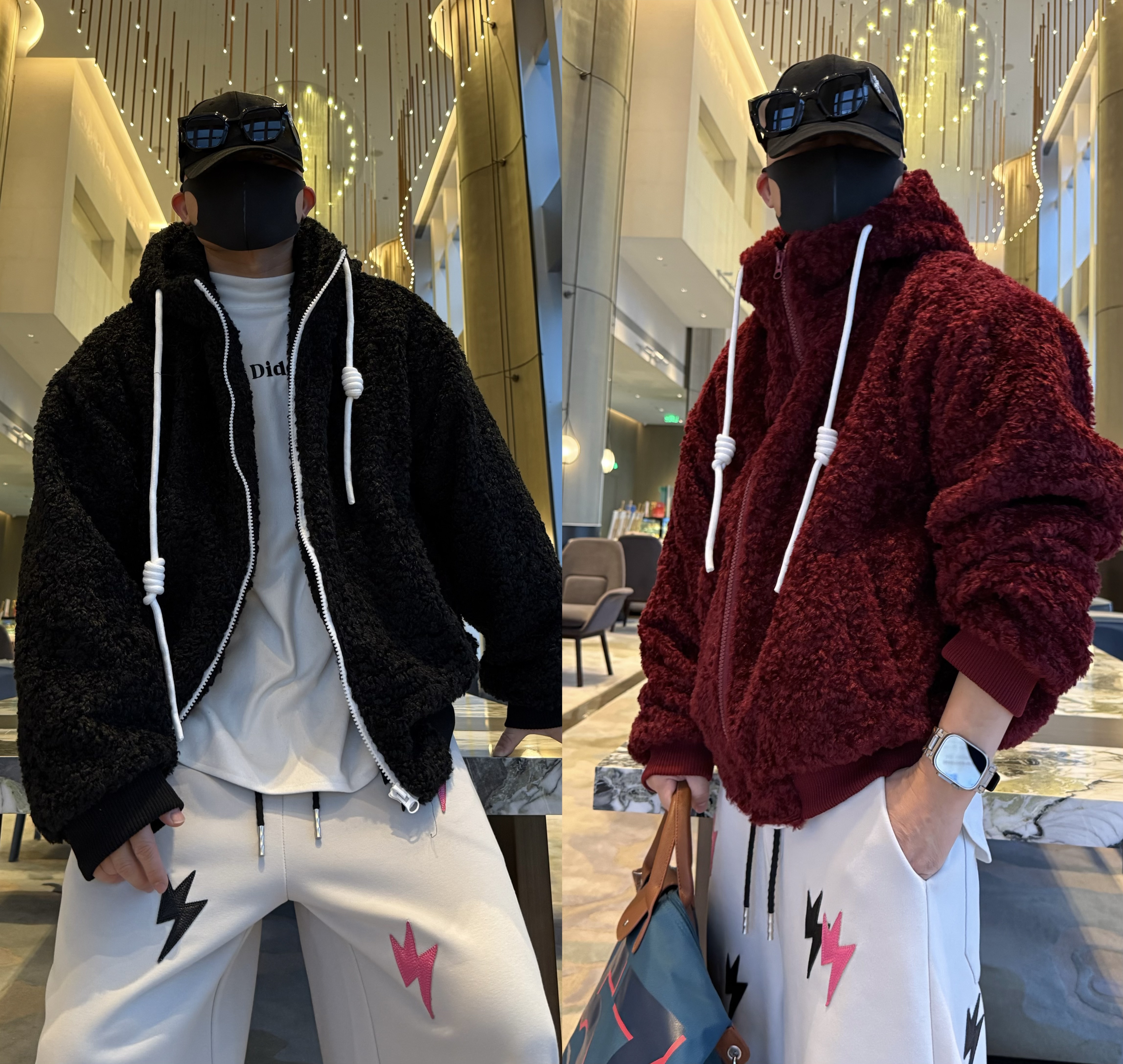 金先生冬季毛毛夹棉高级感时尚连帽夹克保暖宽松棉服