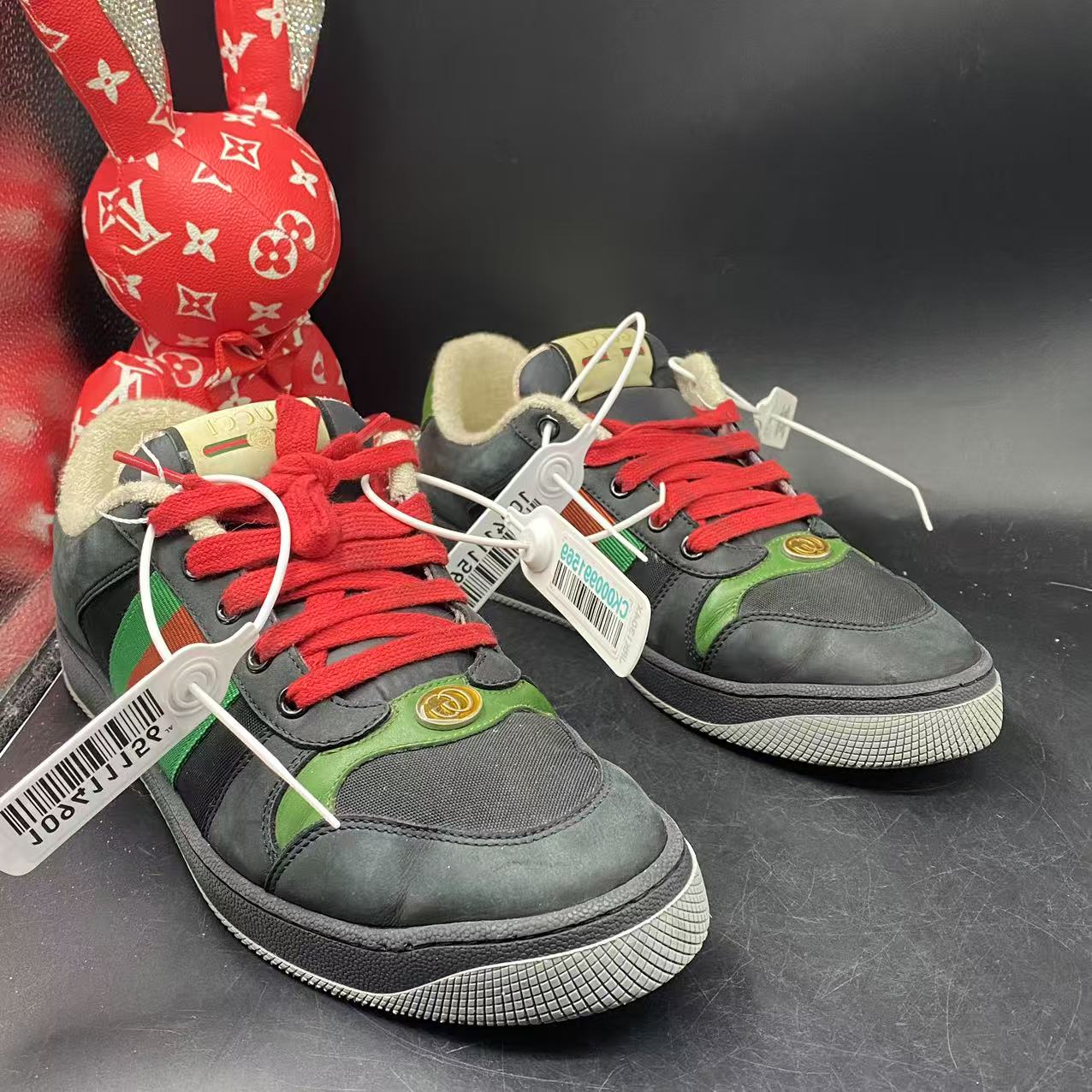 95新 GUCCI/古驰 【聚星优选】潮鞋黑绿脏脏鞋42欧码cat102