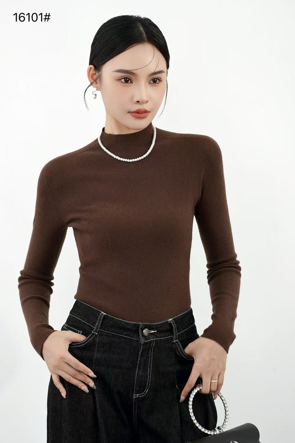 【彭珍珍】打底衫女中领毛衣显瘦