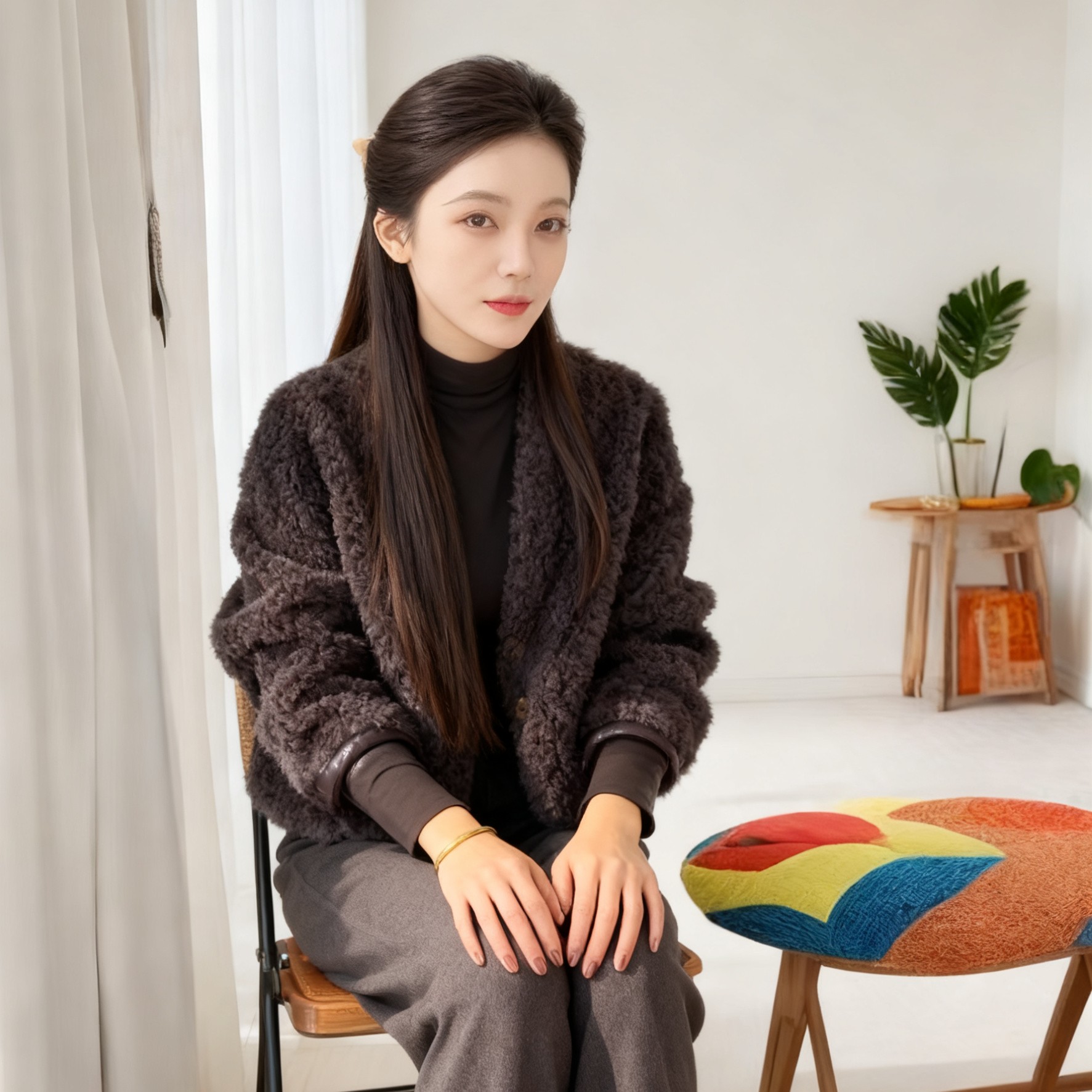 冬季网红爆款羊羔毛短款外套韩版显瘦简约设计减龄洋气时髦搭配