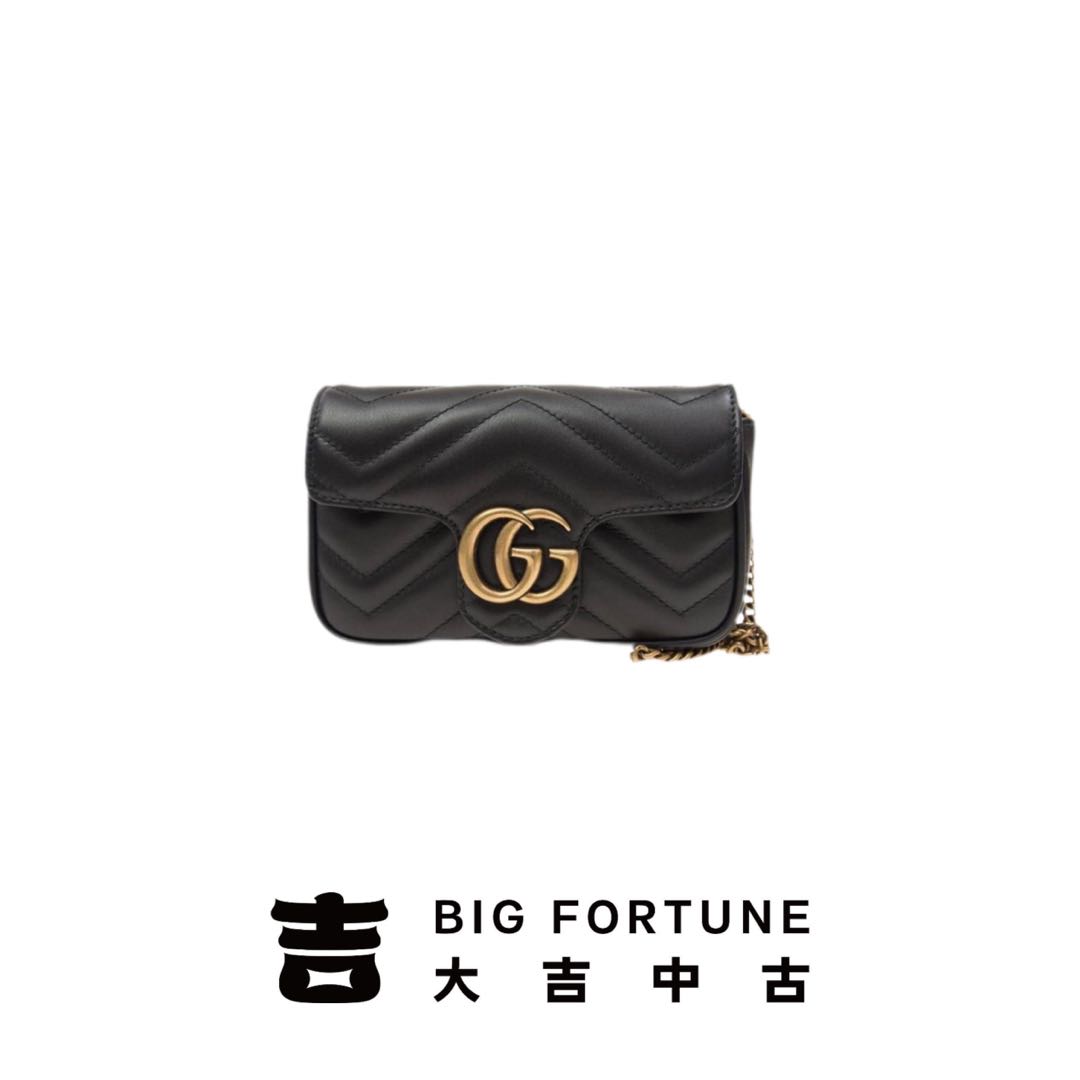 99新 GUCCI/古驰 24期免息/大吉中古/黑金马蒙supermini斜挎包