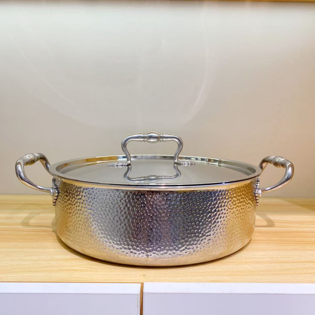 家用加厚不锈钢鸳鸯火锅灶具通用涮肉锅涮炖钢锅28cm口径