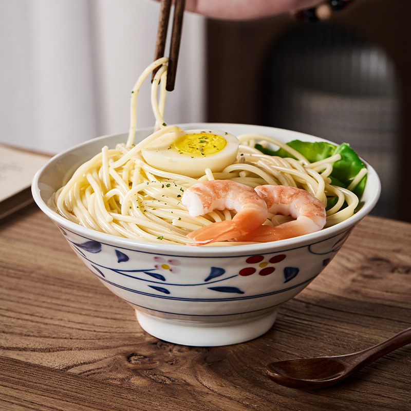 【7英寸拉面碗】手绘高温陶瓷花卉釉下彩面碗餐中式复古直径17.5cm
