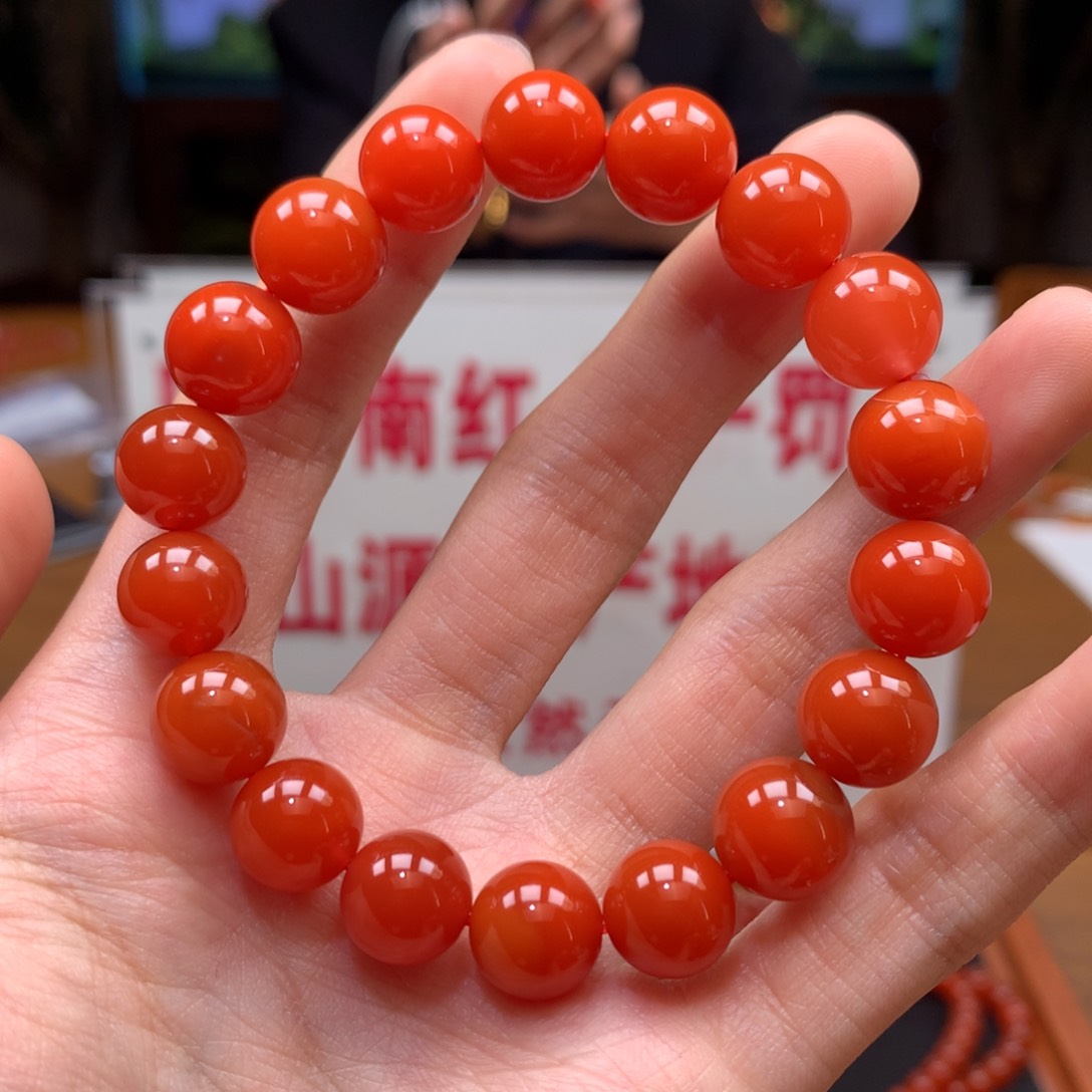 南红玛瑙串未镶嵌糟*头10➕柿子锦色 微微瑕