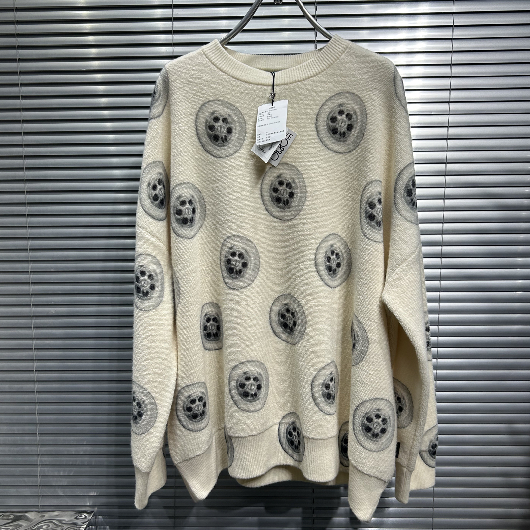 未使用 LOEWE/罗意威 满身印花纽扣毛衣 os s码 