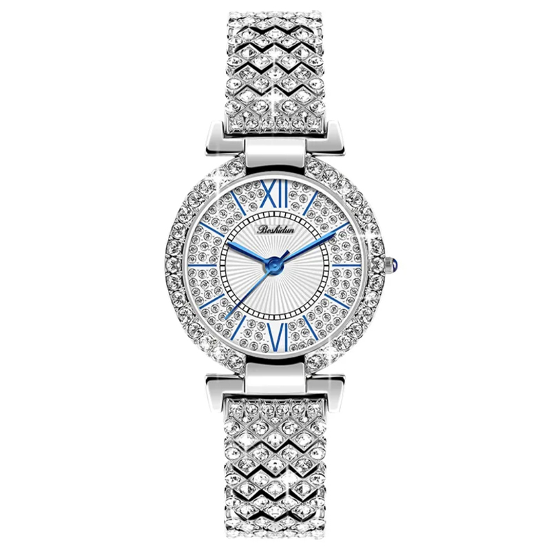 璀璨丽人潮流银白手链表防水女士石英表8135专属