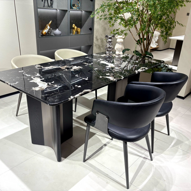 【黑玫瑰】大理石餐桌实木白蜡木高级感长方形家用餐桌椅吃饭桌
