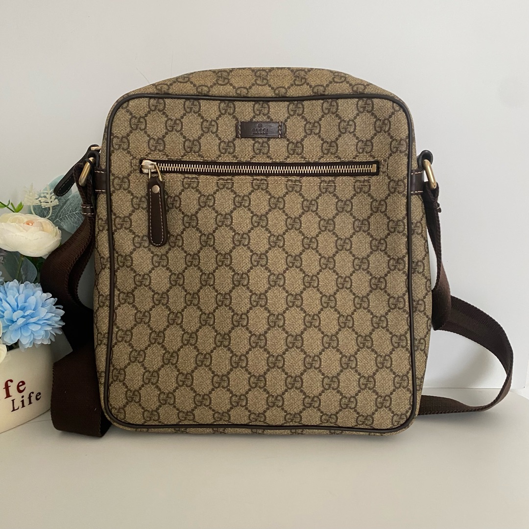 95新 GUCCI/古驰 老花邮差包16312031单肩包二奢