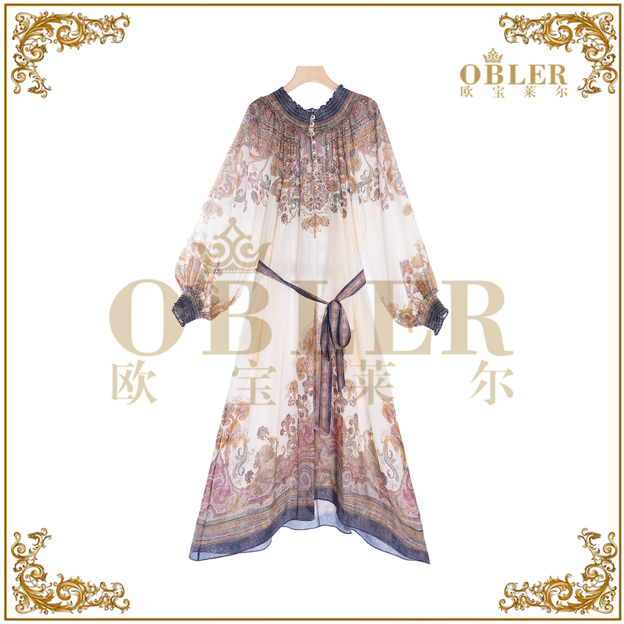 【欧宝莱尔】2025轻奢早春气质新款长袖连衣裙305-25194-3