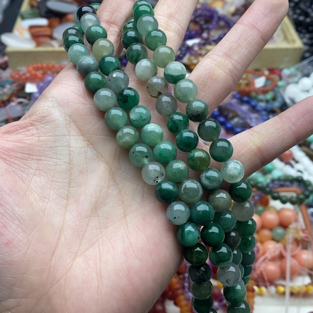 玛瑙/玉髓未镶嵌珠宝半成品一条有瑕天然6mm非洲翡翠