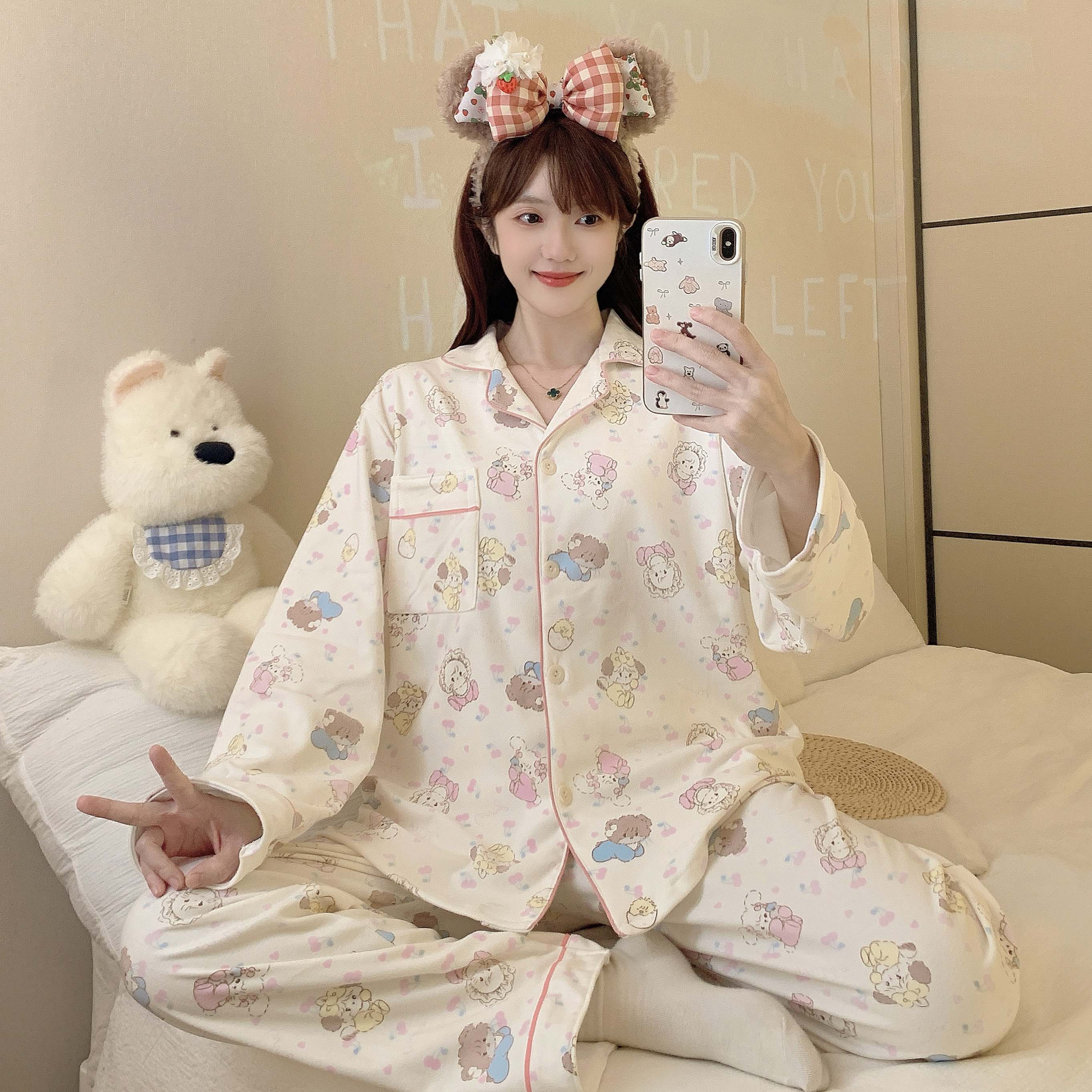 【秋冬上新】德绒睡衣女秋冬季长袖少女加绒保暖可爱卡通家居服套装