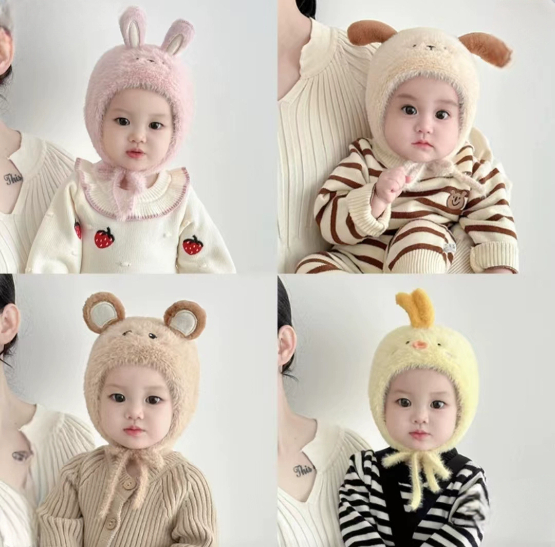 婴儿帽子秋冬季宝宝男保暖护耳帽婴幼儿加厚毛绒帽冬天可爱外出帽
