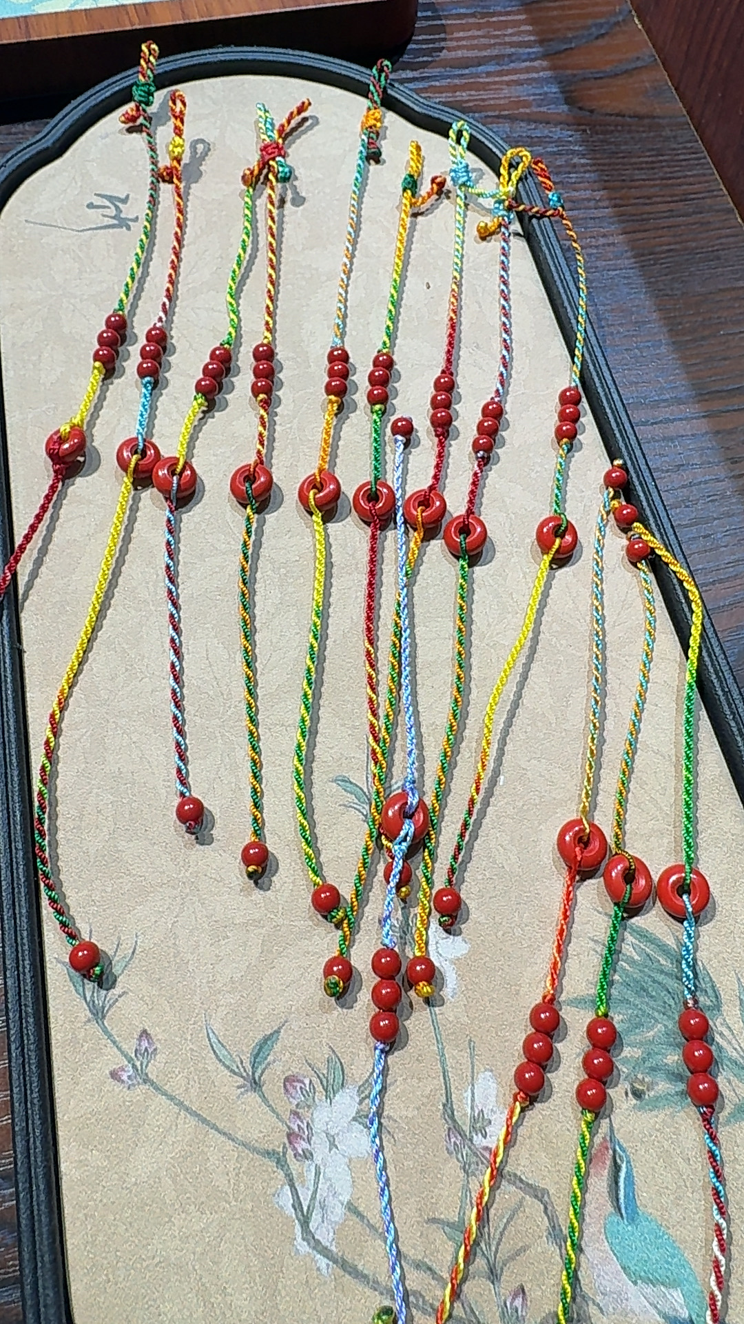 含辰砂工艺品忠義福堂朱砂端午节五彩绳朱砂手串（红砂）