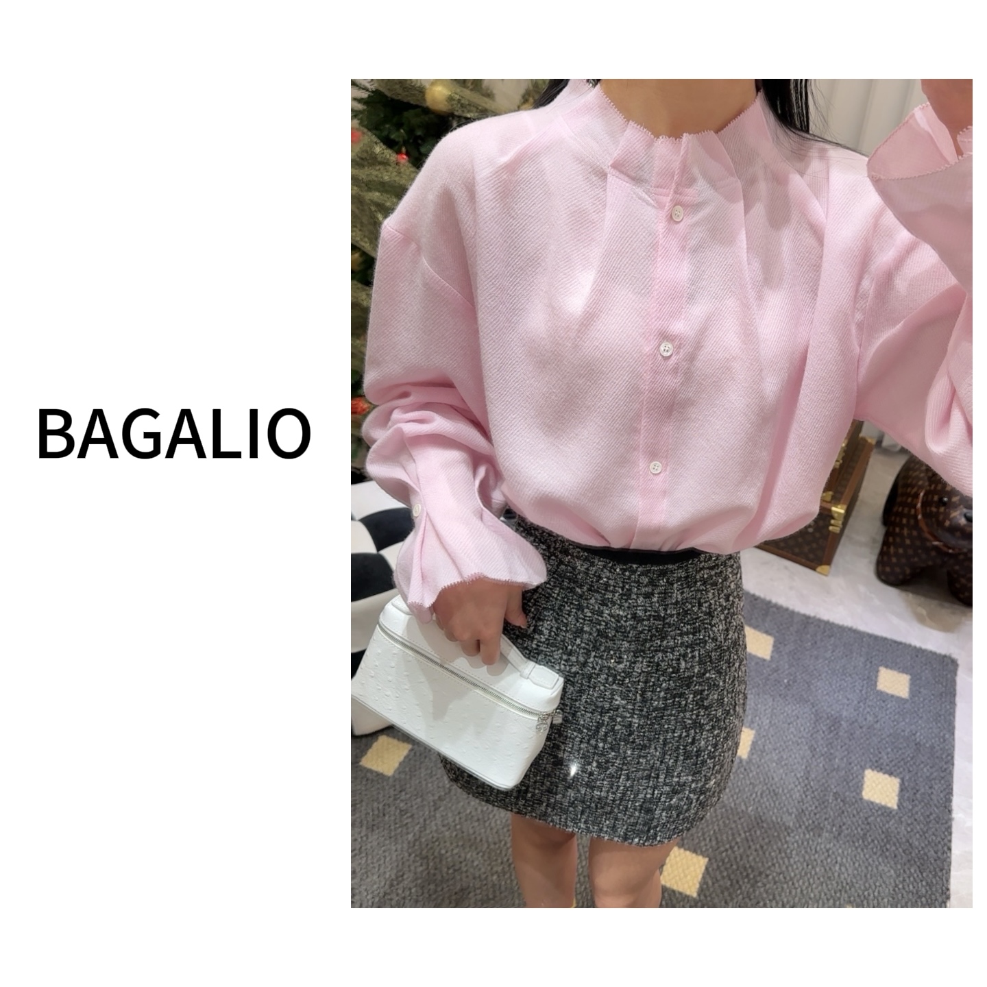 【BAGALIO】早春粉雾 立领花苞荷叶羊毛衬衫 419