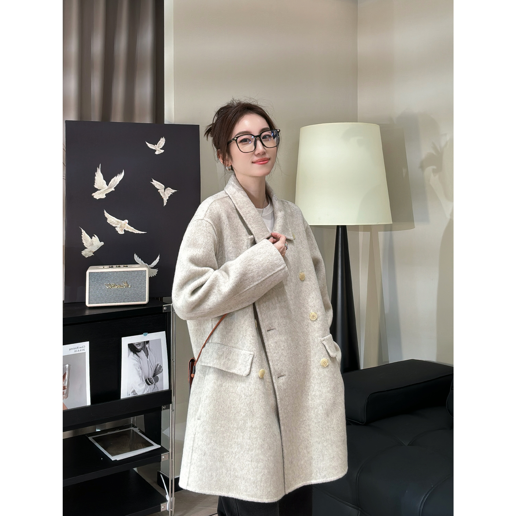 2025娃娃领时尚简约气质短款羊毛大衣双面毛呢春夏中长款韩版